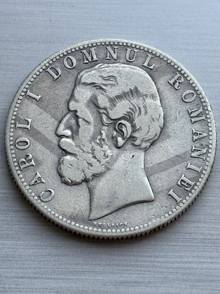 Moneda argint Romania Carol I Domnul 5 lei 1880