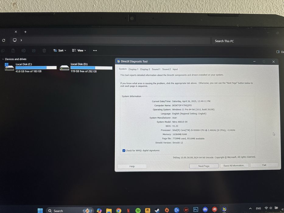 Acer Nitro 5 (i5 9th Gen - nVidia GeForce GTX 4gb - 16gb ram)