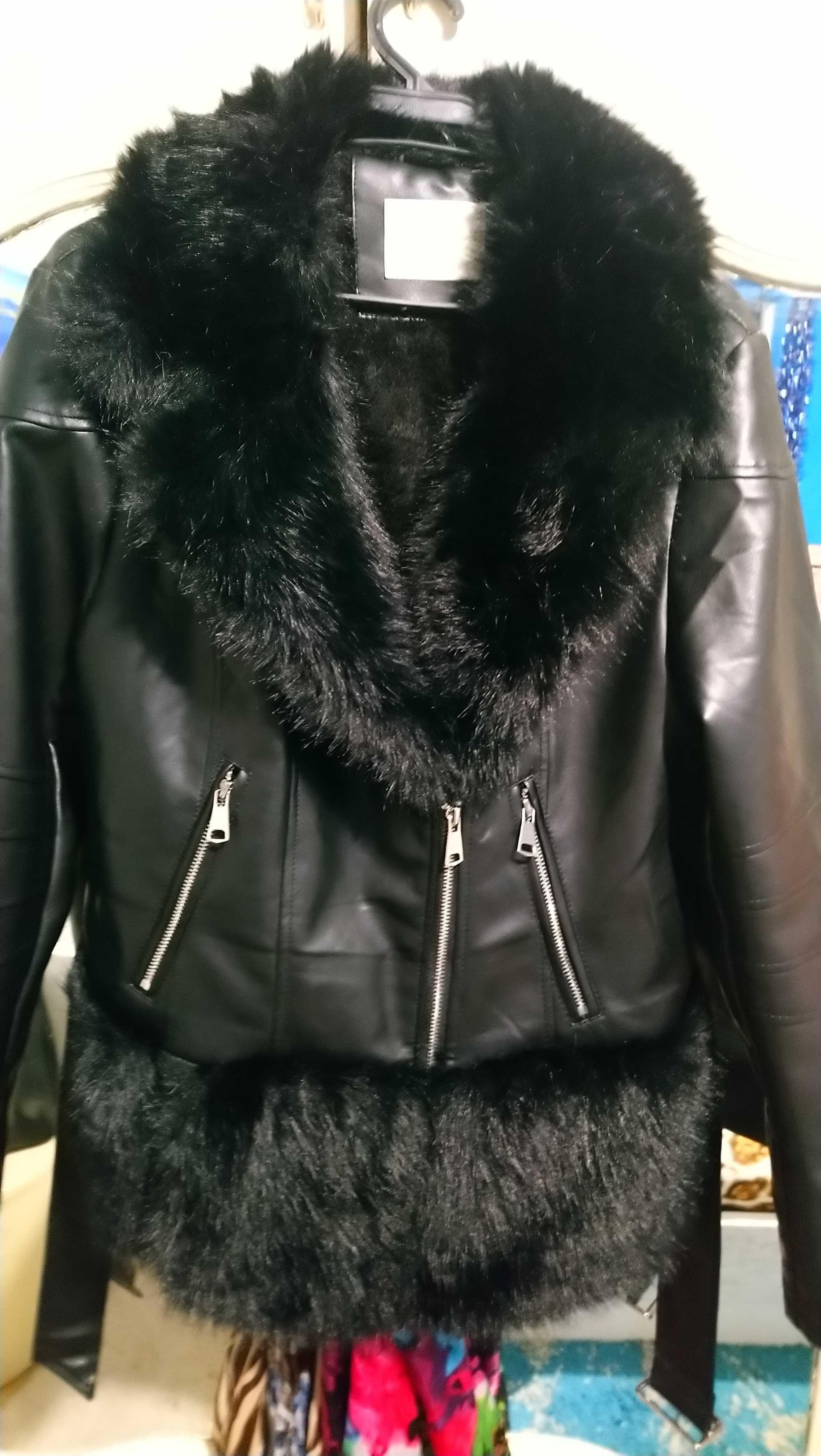 Дамско кожено яке черно