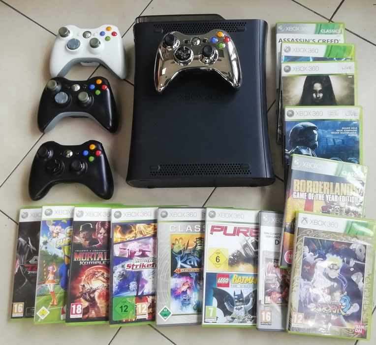 Xbox 360 120GB + 4 джойстика + 13 игри