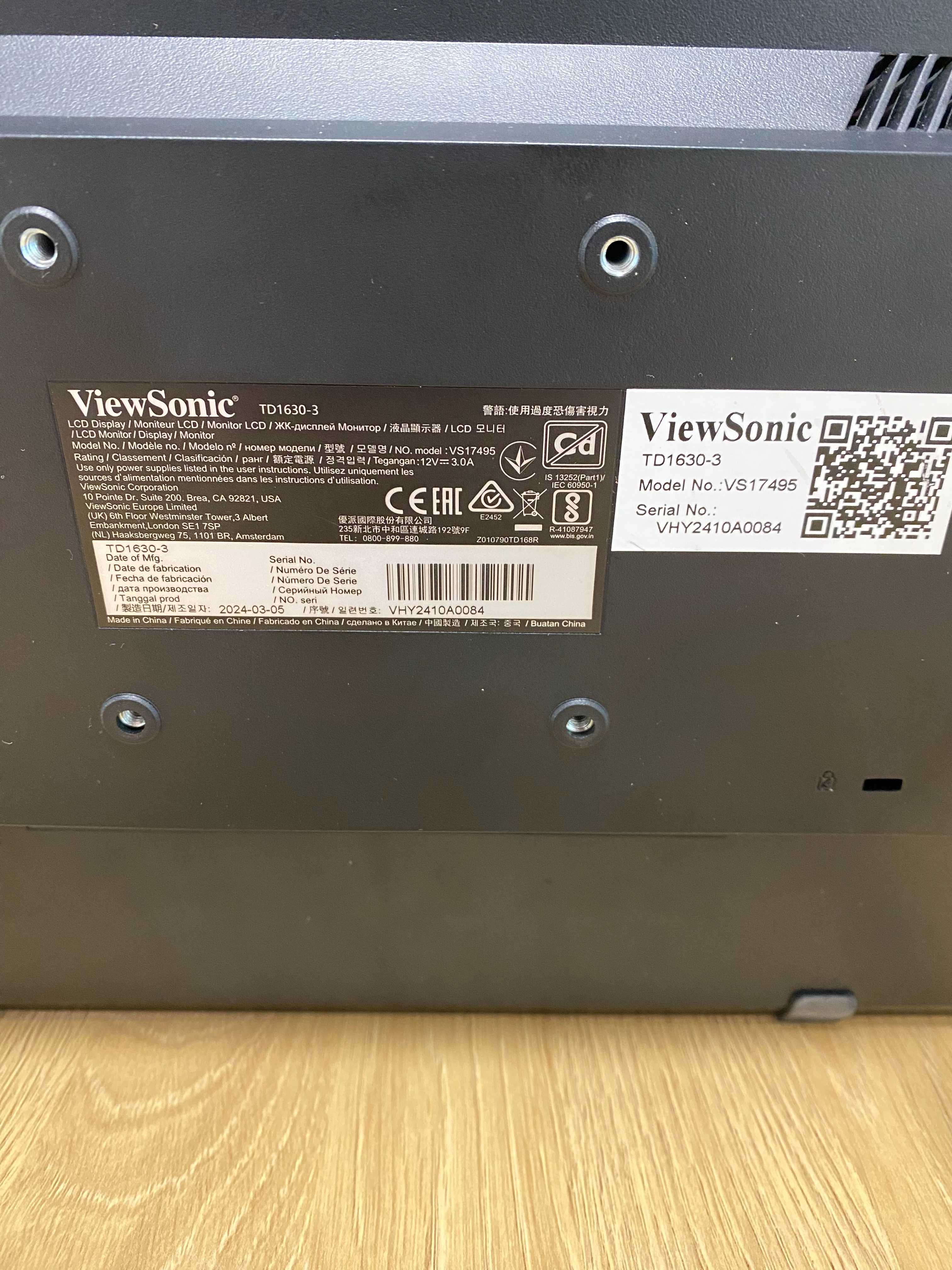 НОВ !!! Тъч Монитор VIEWSONIC TD1630-3 15.6" (1366 x 768), Черен