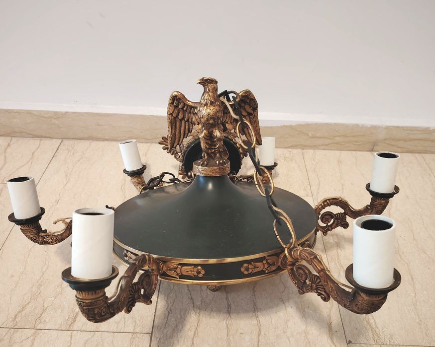 Boem candelabru antic in stilul Empire cu elemente, vultur din bronz m