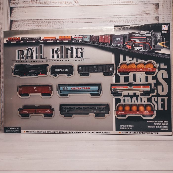 Железная дорога на батарейках (Поезд + 9 вагонов) с прожектором