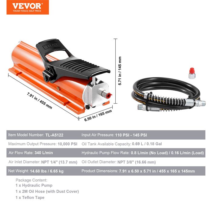 Pompa Hidraulica Aer 689 bar,Rezervor 0.7 L,Iesire Ulei 9.5mm