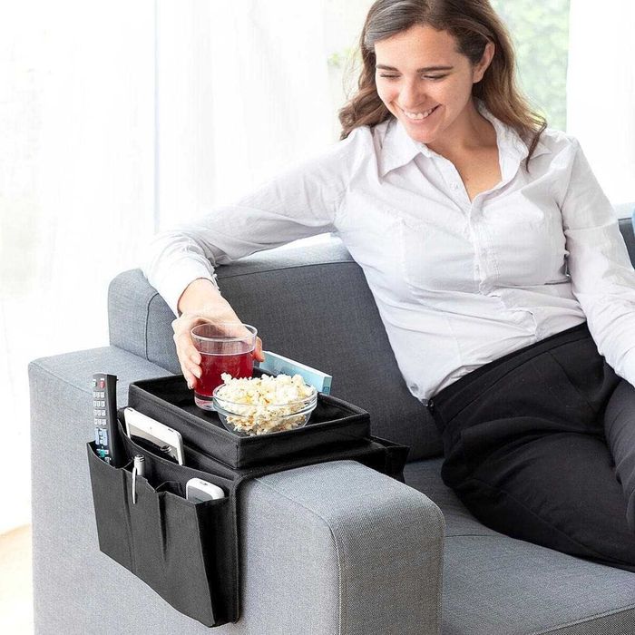 Organizator pentru canapea cu 6 buzunare depozitare negru 54 x 31 cm