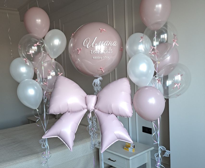 Шары гелиевые для выписки из роддома. Наклейки на авто.