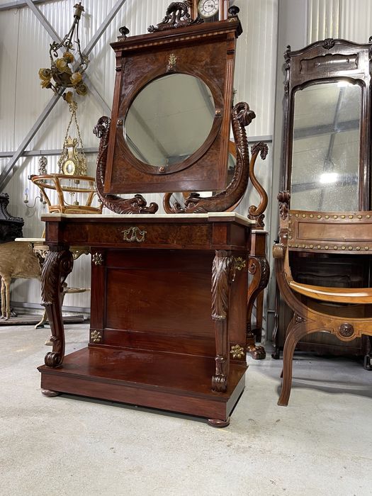 Consola Empire de perioada, din lemn masiv cu blat de marmura