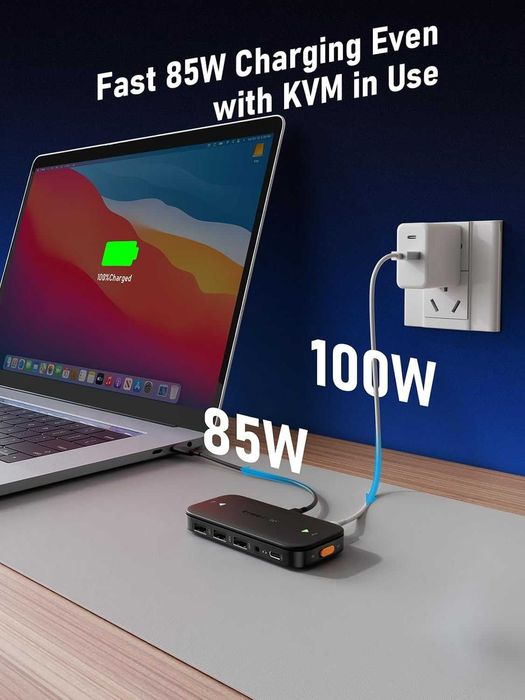 Lemorele KVM превключвател 2 компютъра 1 монитор [USB C вход] HDMI