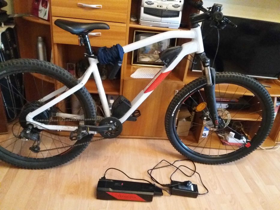 Bicicleta electrica ROCKRIDER MTB, E-ST 100 27'5" alb-rosu