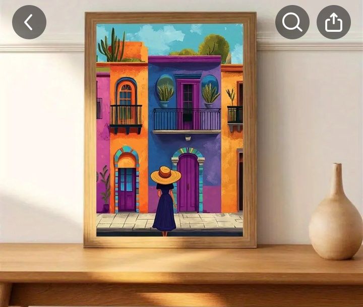 Мексиканска Градска Сцена - Рамкова Стенна Декорация с Цветна Архитект