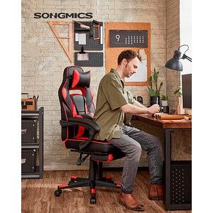 Scaun gaming SONGMICS, piele artificiala rosie OBG73BRV2, cadru negru