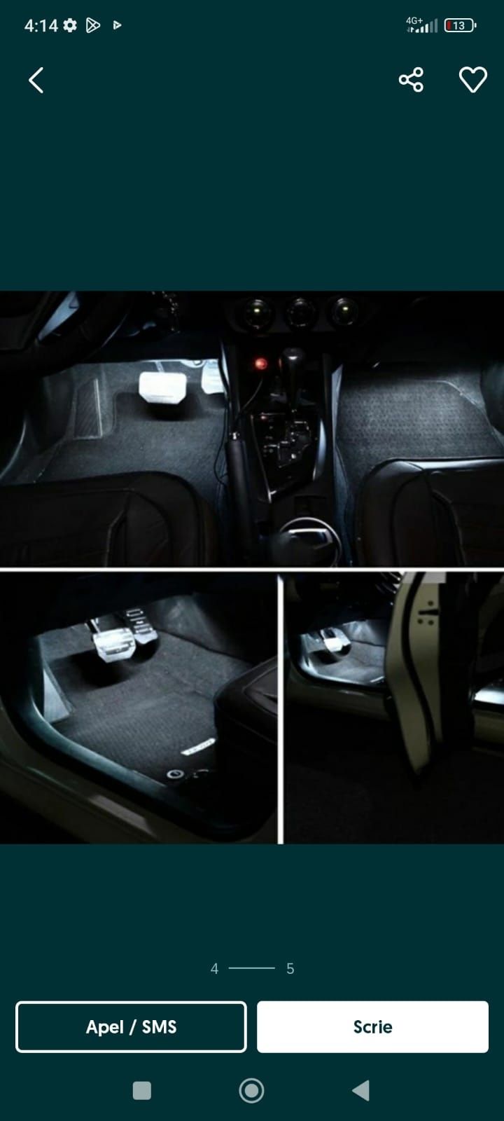 Set 4 benzi LED cu lumina ambientala auto RGB cu telecomanda calitatea