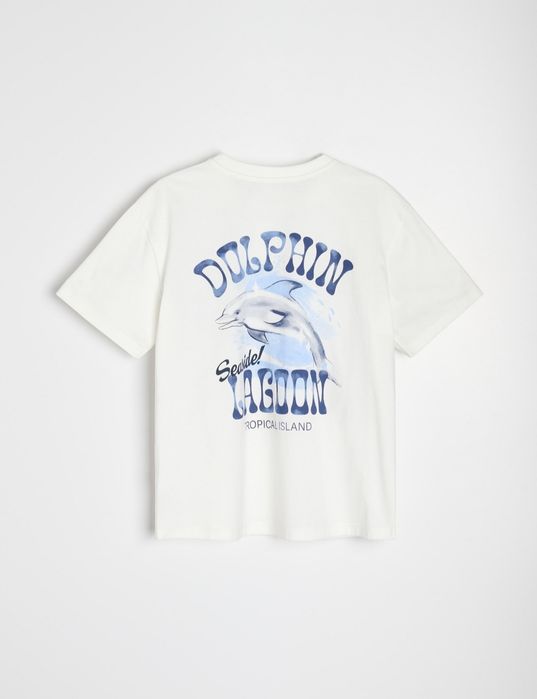 Нова дамска бяла тениска памук с принт Sinsay размер XXS