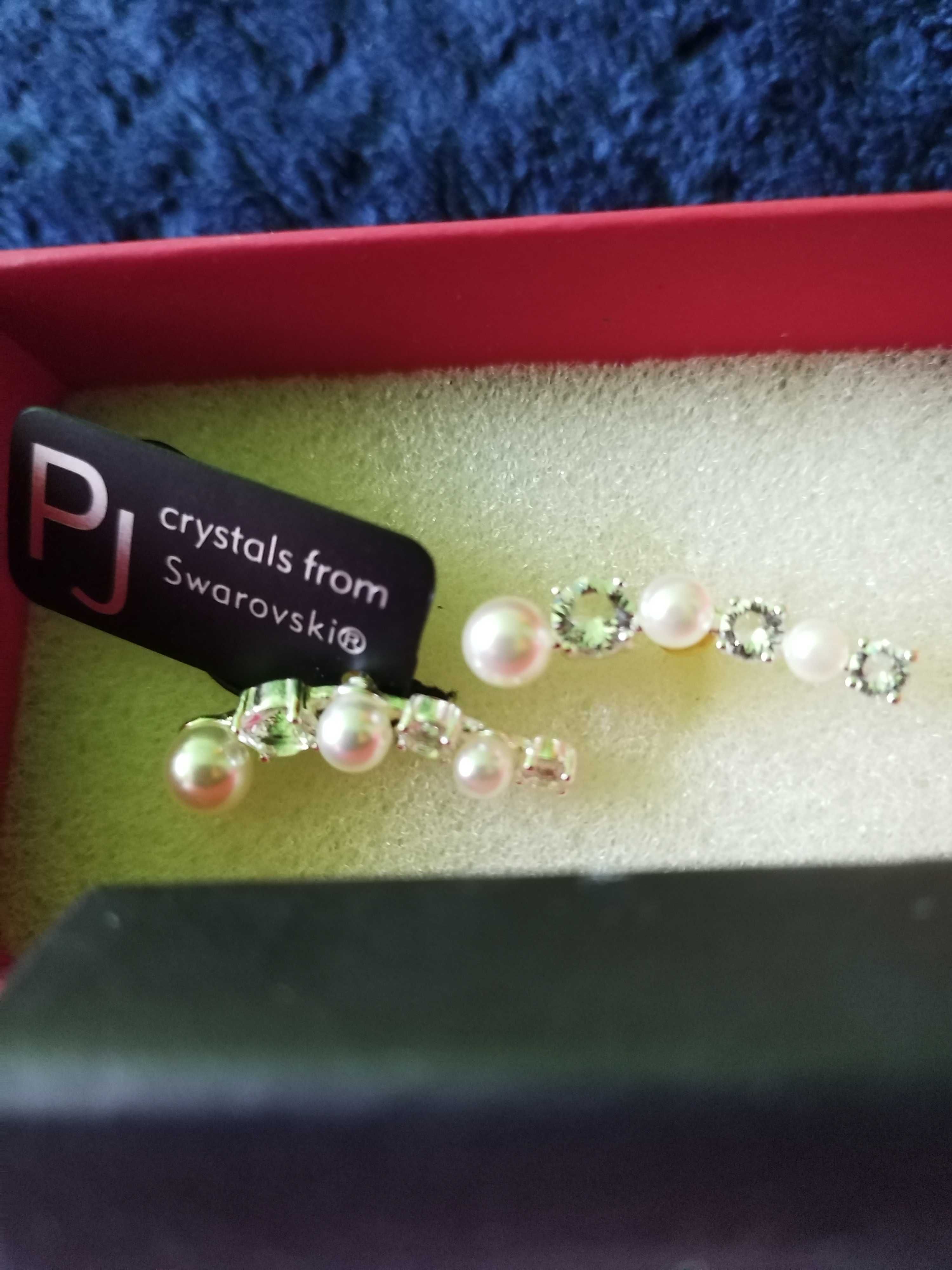 Cercei perle si cristale Swarovski, cu surub. Nou cu eticheta. 2,5 cm