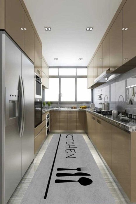 КИЛИМ за кухня в сиво - KITCHEN, сив кухненски килим