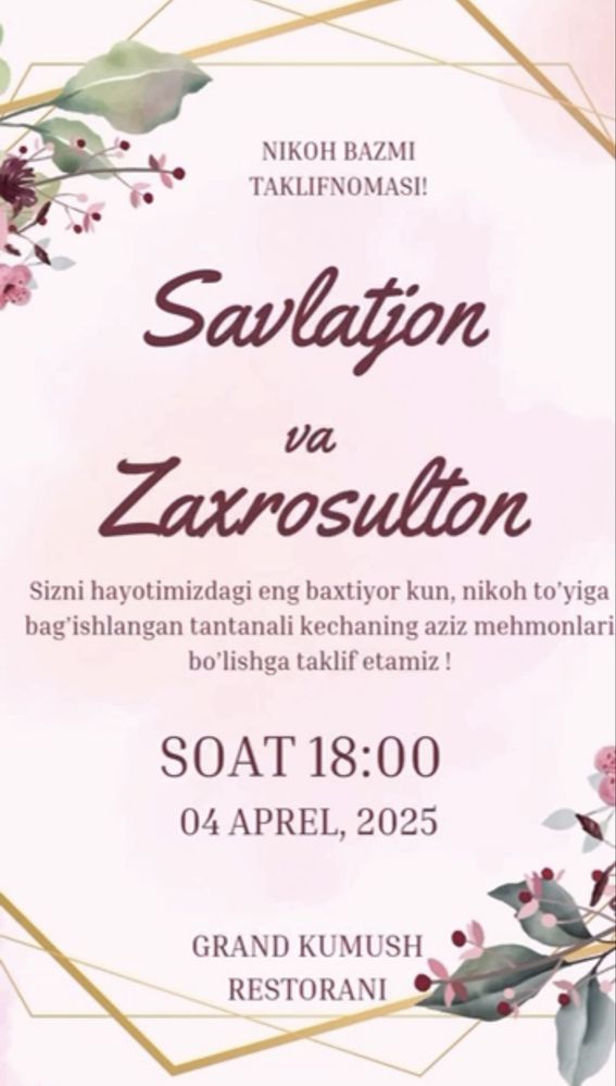 Arzon Onlayn taklifnoma