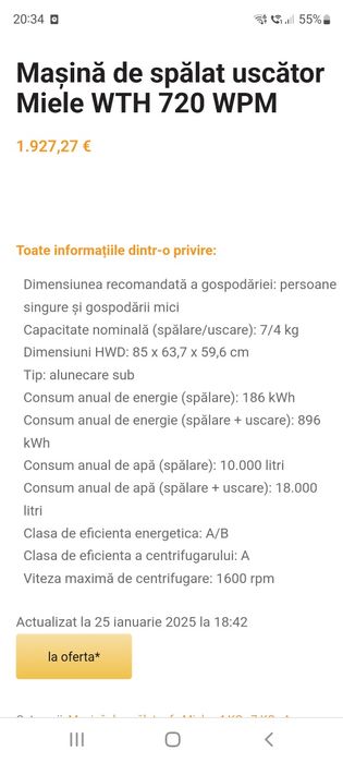 Vând mașină de spălat Miele