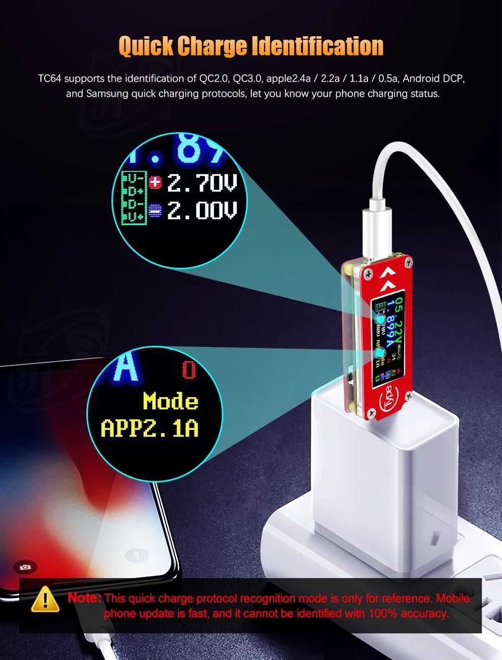 USB Tester TC64 Type-C Color LCD Voltmeter Meter Multimeter тестер