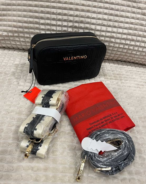 Valentino Оригинална дамска чанта Cross body с 2 каишки НОВА черна