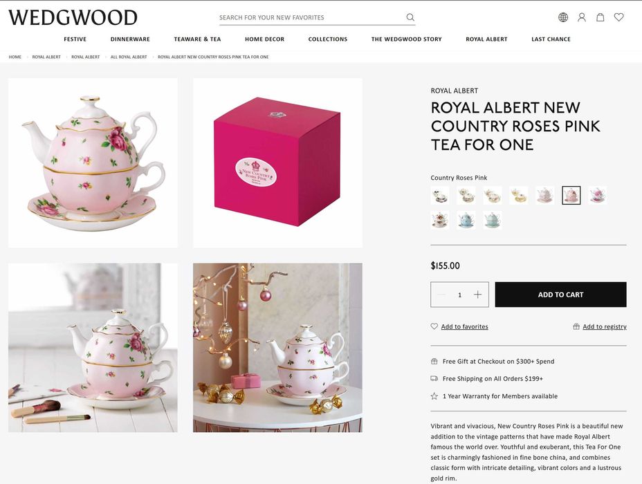 Royal Albert New Country Roses Pink - Чайник и сет за един