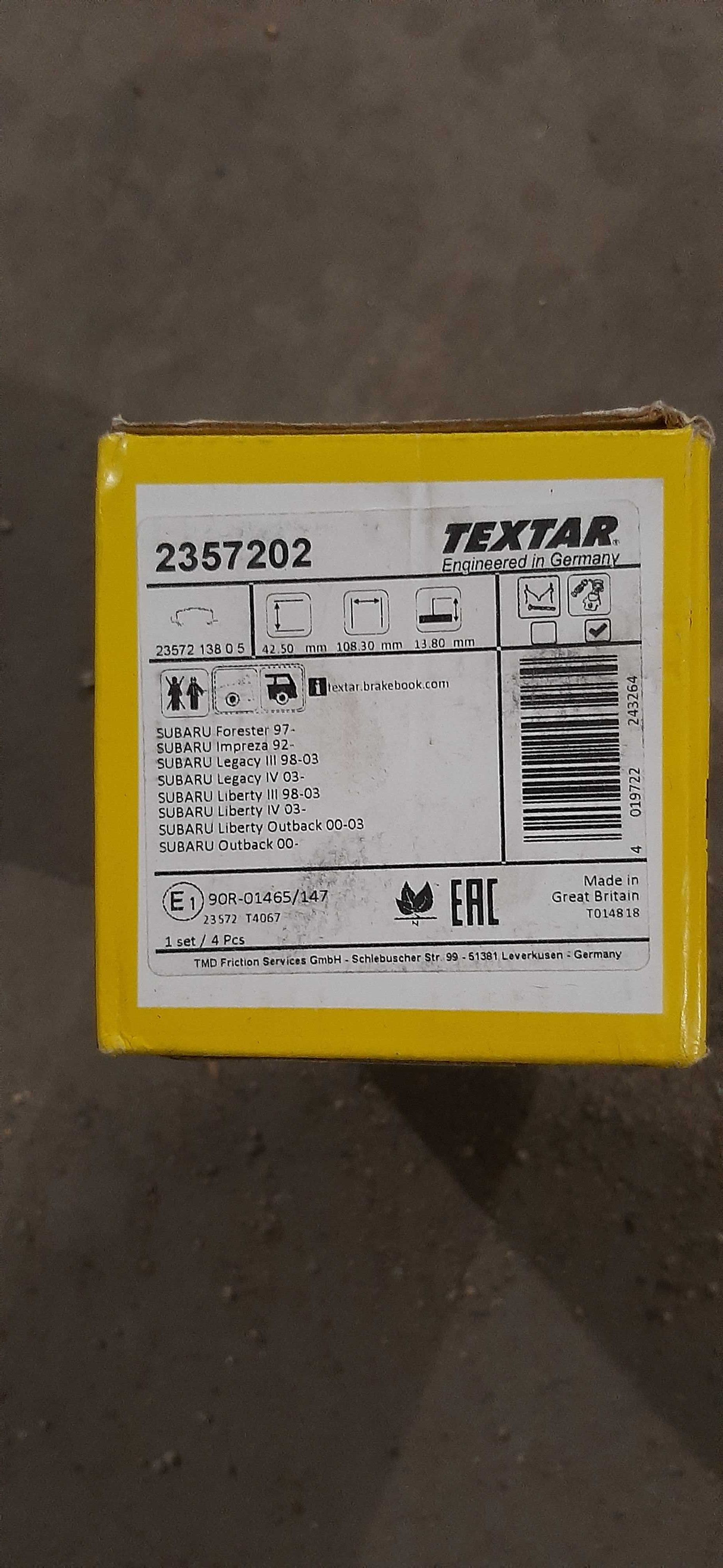 Нови задни накладки Textar 2357202 за SUBARU, ATF320, 75W90 маслa