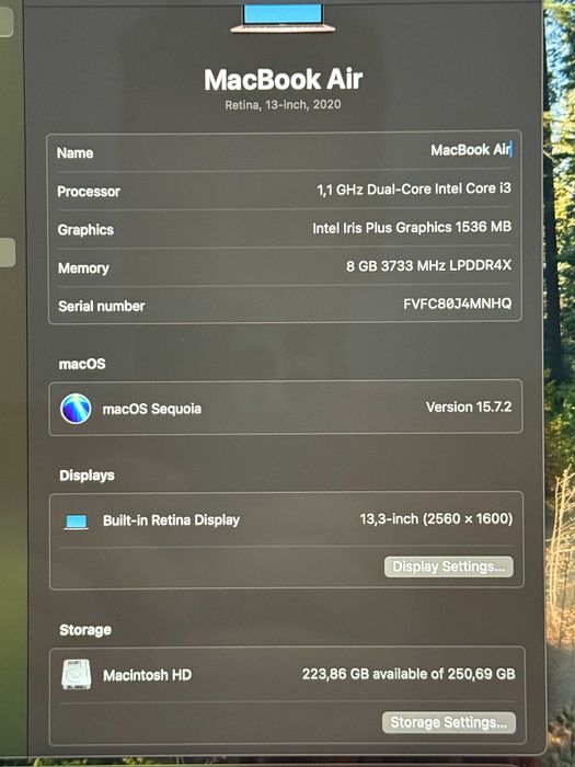 Placa de baza MacBook Air (2020) - A2179 intel i3, 8GB ram, 256GB SSD