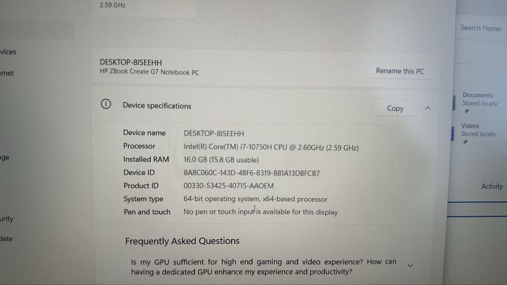 HP Zbook Create G7 15.6” Intel i7/16GB / 512GB / RTX 2070 Лаптоп