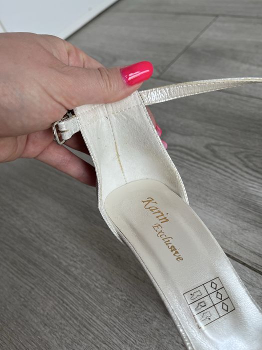 Pantofi eleganti din piele naturala (sandale) albe cununie/nunta