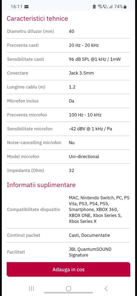 Casti Gaming JBL Quantum 100
