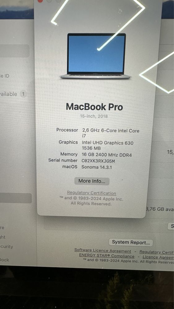 Macbook Pro 15"  512 gb ssd