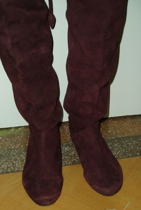 cizme dama inalte piele intoarsa bordo 37 redus