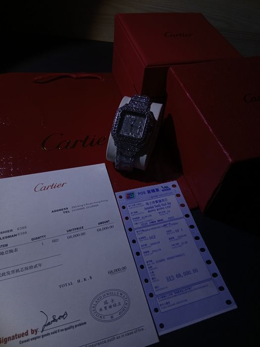 Iced out cartier santos moissanite часовник