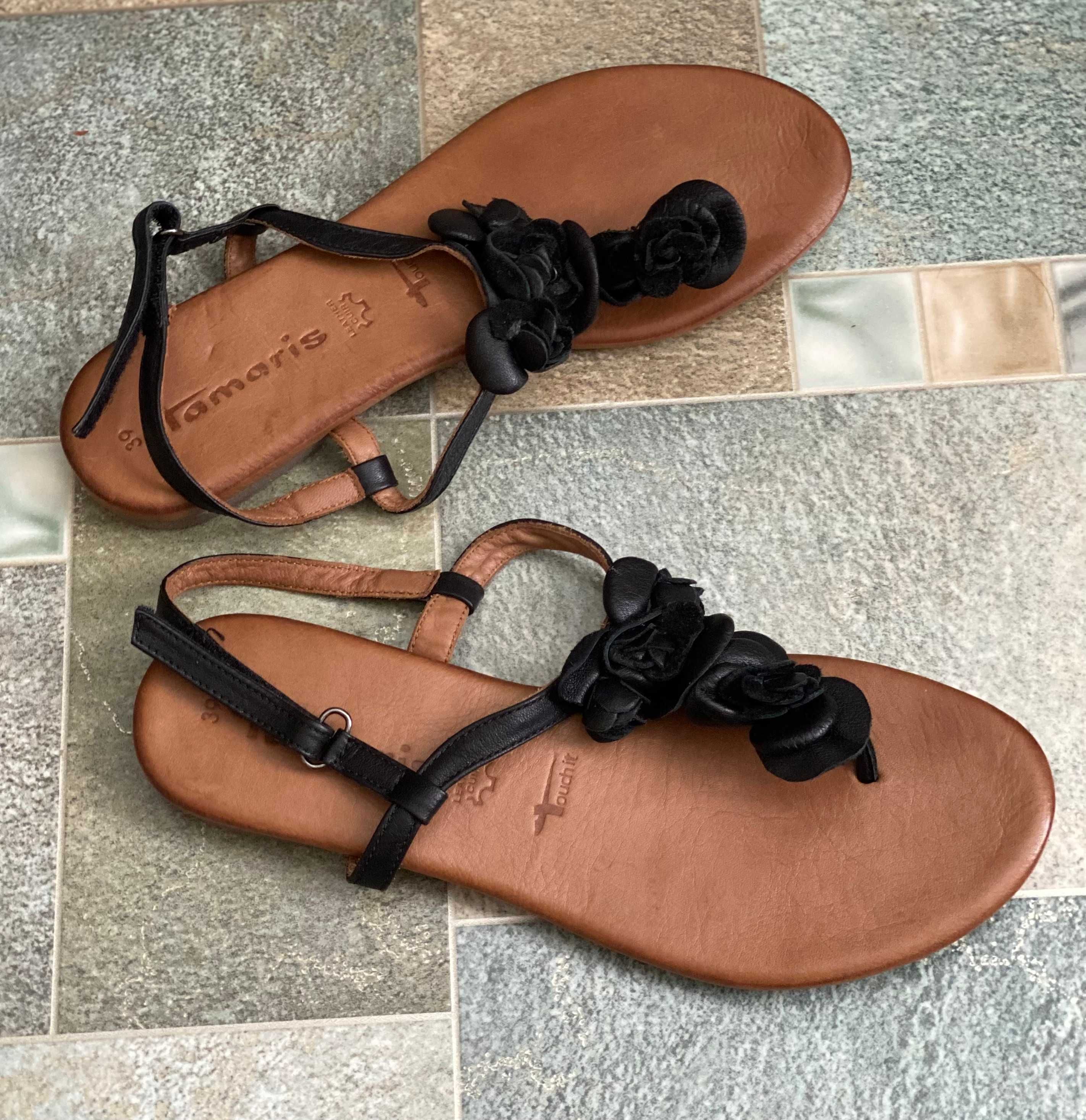 Босоножки летняя обувь Tamaris Германия кожаные кожа черные