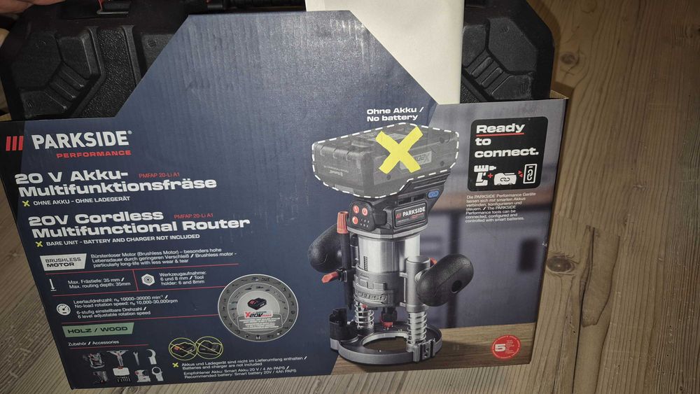 НОВА Parkside Performance 20V Акумулаторна оберфреза