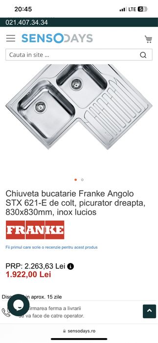 Chiuveta FRANKE dubla pe colt de inox