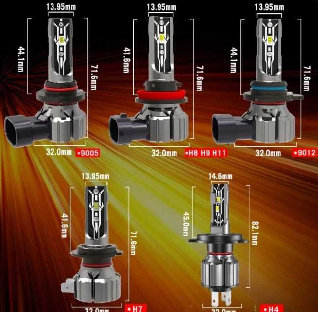Качествени LED крушки Е2-H1,H4,H7,H8,H11,HB3,HB4- к-т/2бр/