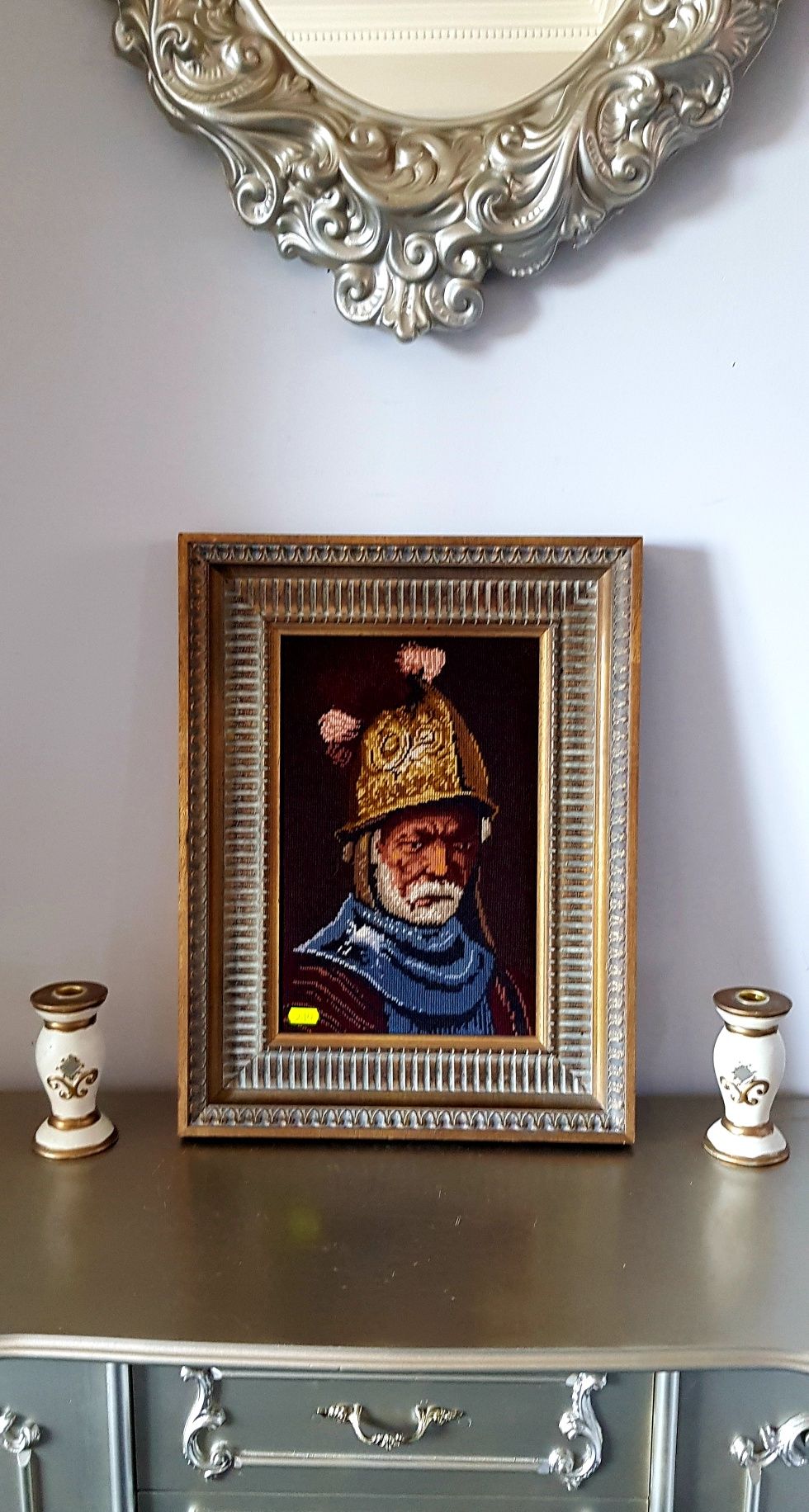 Tablou goblen vechi cu ramă din lemn