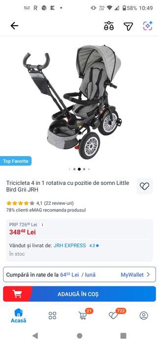 Tricicleta 4in 1 rotativa cu pozotie de somn