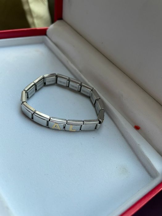 Bratara BEBEL otel inoxidabil cu 3 insertii din aur 18k,model deosebit