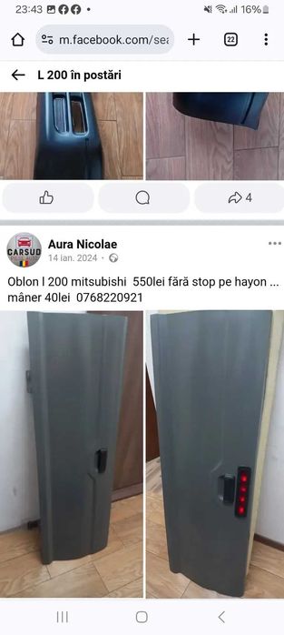 Mitsubishi l200  bara oblon bena far aripa stop  piese de caroserie