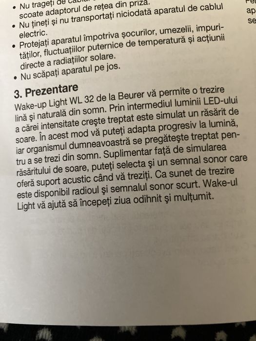 Vand ceas desteptator cu lampa Beurer nou