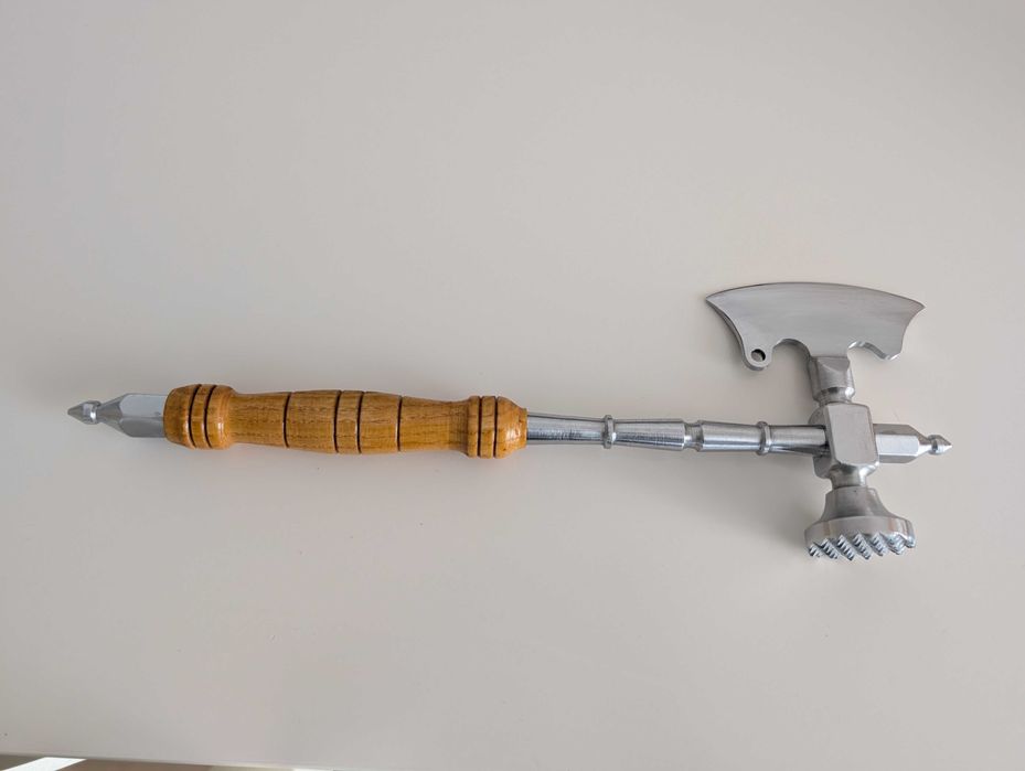 Topor de bucatarie inox lucrat manual, maner lemn