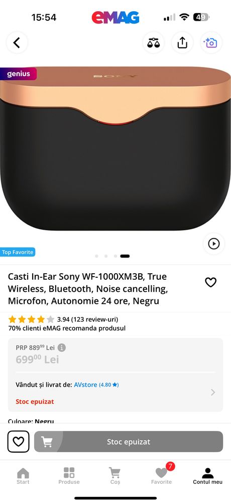 Casti wireless Sony WF-1000XM3B