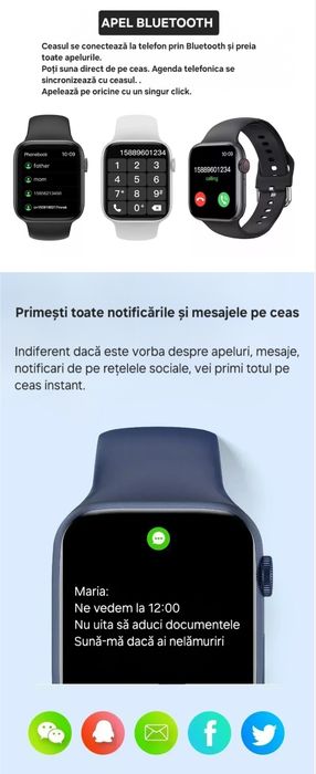 Smartwatch Premium Toate Funcțiile. Apel/Mesaje/Notif. Diferite culori