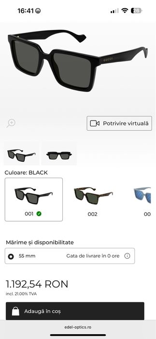 Ochelari soare barbati Gucci GG1540S 001 Black + toc original inclus