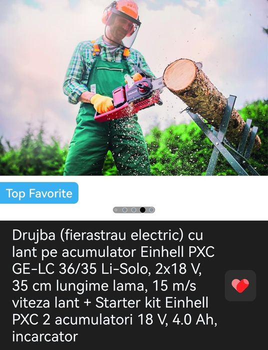 Drujba (fierastrau electric) cu lant pe acumulator Einhell PXC GE-LC 3