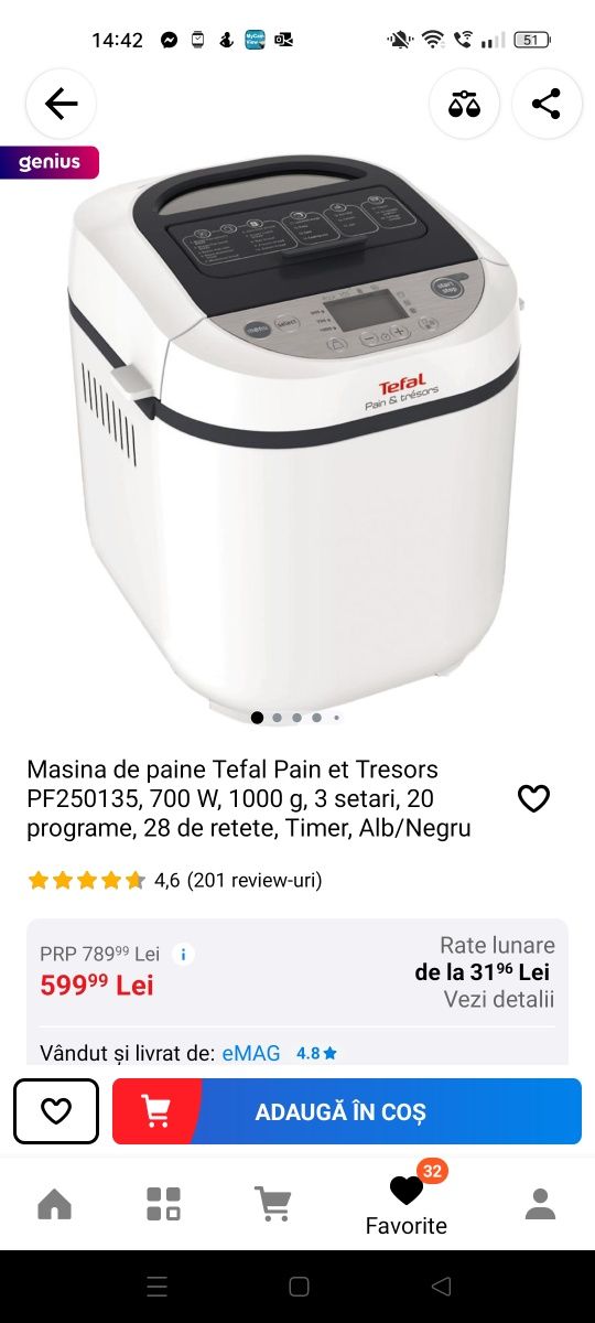 Vând Masina de paine Tefal Pain et Tresors