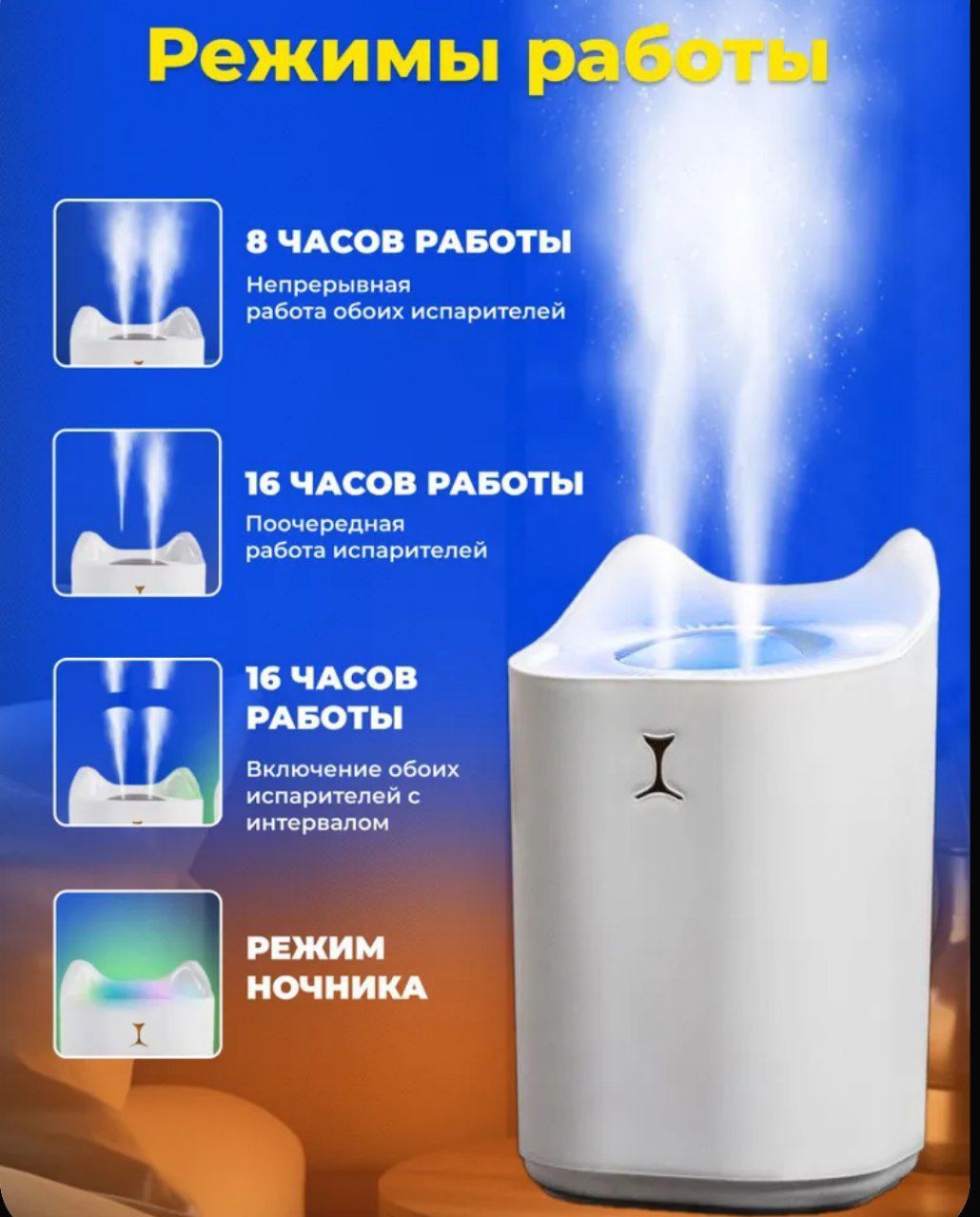 Увлажнитель воздуха для дома настольный с подсветкой