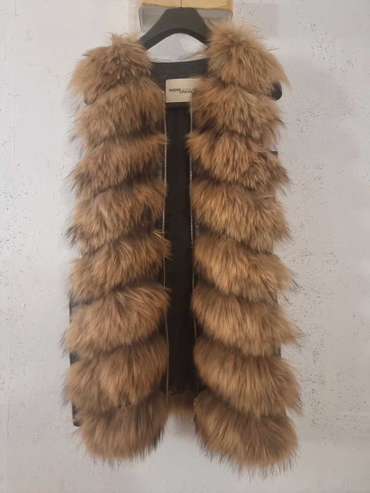Дълъг елек от лисица и естествена кожа