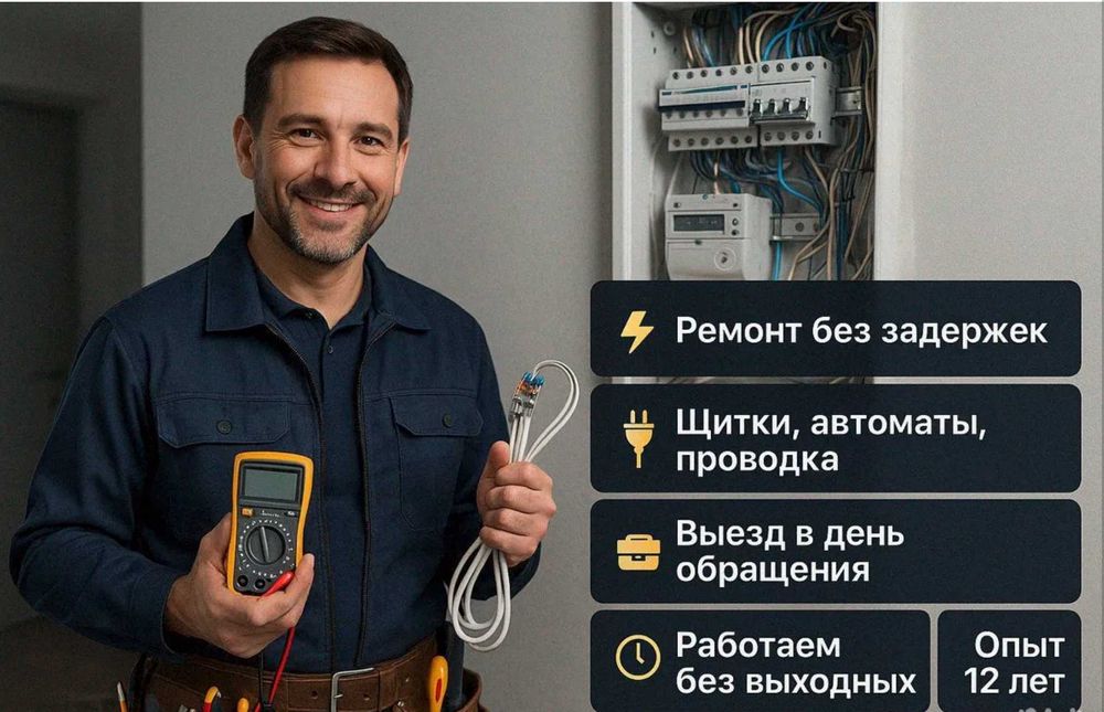 Электрик услуги с гарантией. Работа по договору